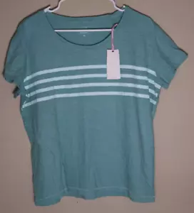 Vineyard Vines Placed Stripe Surftee T-Shirt Sea Clay Green Women’s Medium NWT - Picture 1 of 6