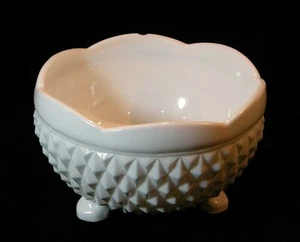 Vintage Indiana Glass Diamond Point Milk Glass 3-Toed Bon Bon Dish - Picture 1 of 11