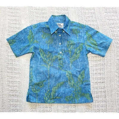 Camisa Reyn Spooner Niños Talla Pequeña Manga Corta Azul y Verde Botones Hawaianos EE. UU. Foto 1 de 4