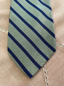 Silk Necktie - Brooks Brothers Green and Blue Stripe - Picture 1 of 4