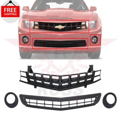 New Front Bumper Upper Lower Grille & Fog Trims Fits 2010-2013 Chevrolet Camaro - Изображение 1 из 4