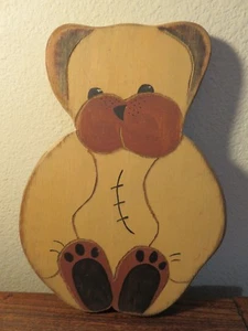 Beaver Creek Folk Art / Primitive Wooden 10" Teddy Bear Wall Art - Artist Signed - Picture 1 of 4
