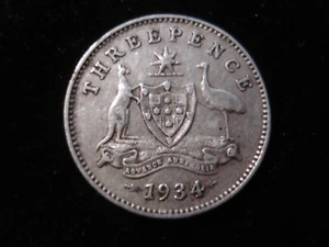 Australian 1934 Threepence Silver Coin KGV Advance Australia KGV (SA04) - Picture 1 of 2