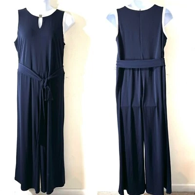 Lauren Ralph Lauren Women’s Navy Sleeveless Wide Leg Jumpsuit Sz 1X Belted - Image 1 of 4