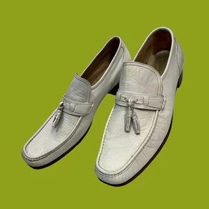 Vintage 70s REGAL White Leather Tassel Loafers Men 13 - Picture 1 of 12
