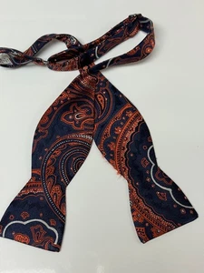 Men's Bow Tie by Beau Ties LTD of Vermont  Blue & Orange Paisley  Silk Hand Sewn - Picture 1 of 2