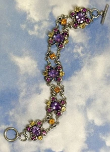 26g Nicky Butler NB Sterling Silver AMETHYST CITRINE Floral Tennis 925 Bracelet - Picture 1 of 3