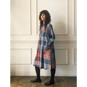 Mii au Musee Pixel Art Dress Womens XS Artsy Lagenlook Blue Red Wool India $480 - Picture 1 of 9