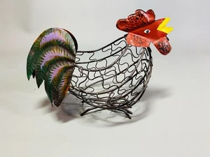 Wire Metal Rooster Basket Farmhouse Egg Holder Cork Holder Rustic Kitchen Decor - Picture 1 of 7