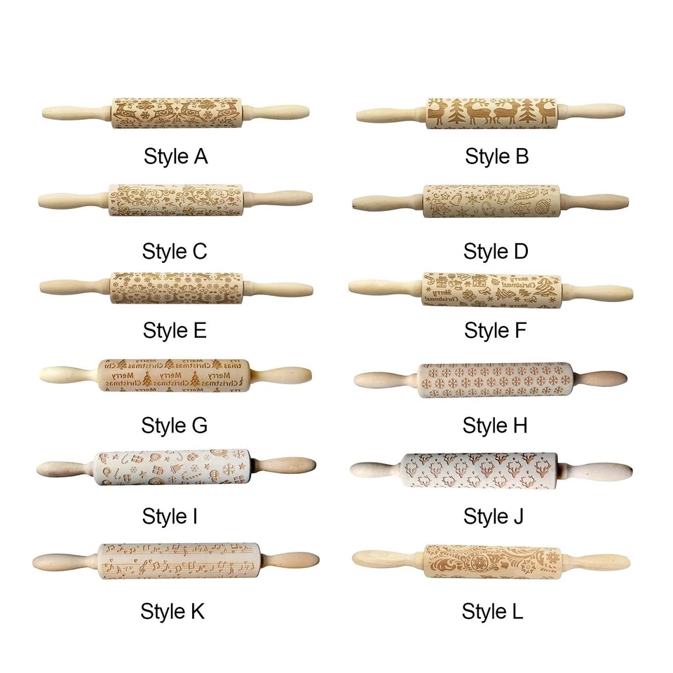 Embossing Rolling Pin Christmas Rolling Pin 13.8Inches Kitchen Decor Tool 3D - Image 1 of 1