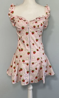 World Of Strawberry Shortcake Pink Cosplay Costume S/XS Full Zip Ruffle Dress - Image 1 of 4