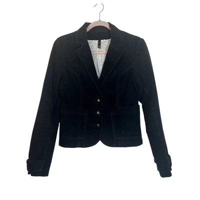 Chaqueta Blazer H&M Negra Pana Recortada 3 Botones Cierre Forrada 3 Bolsillos Talla 6 Foto 1 de 4
