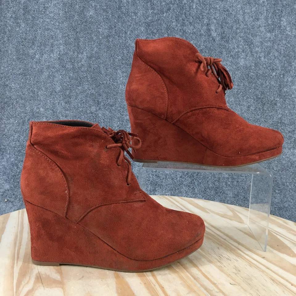 Botas Report para mujer 7,5 Jiminy botín al tobillo naranja con cordones cómodos tacones de cuña Foto 1 de 4