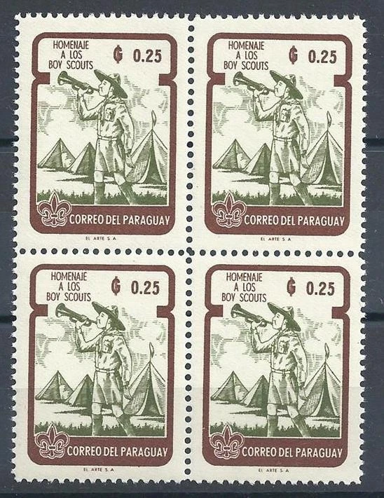 Paraguay 1962 Sc# 640 Boy Scout Bugler 25c bloque 4 MNH Foto 1 de 1
