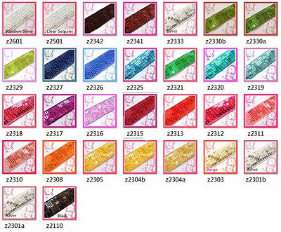 (z) 7/8" (22mm) wide Shiny Flat Square Sequin Lace Edge Belt Trim Ribbon Yardage - Image 1 of 2