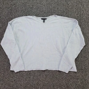 Eileen Fisher Top Donna Blu Medio Lana Merino Crop Boxy Leggero Minimalista - Foto 1 di 8