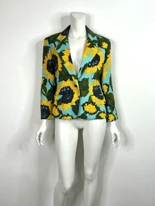 Vtg MOSCHINO CHEAP & CHIC 90s BLUE SUNFLOWER PRINT JACKET 44 L - Picture 1 of 13