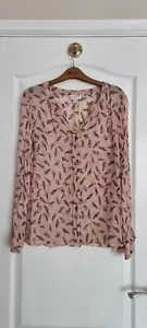 Monsoon Women's Blouse UK 12 Peach (Bird Print) - Silk - Picture 1 of 4