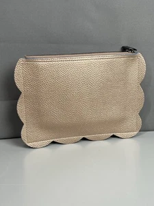 Deux Lux Leyla Vegan Leather Scallop-Edge Rose Gold Zip Pouch Blue Edging - Picture 1 of 11