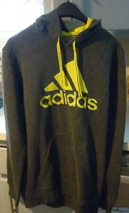 BOYS ADIDAS LINED HOODIE DARK GRAY YELLOW-GREEN EMBROIDERED PRINT SIZE MED LONG - Picture 1 of 3