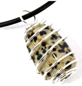 Dalmation Jasper Caged Wrapped Gemstone Chakra Pendant + 60cm Braided Cord - Picture 1 of 3