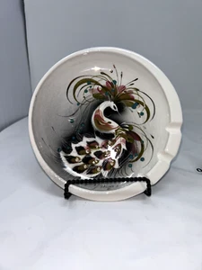 Sascha Brastoff MCM Peacock Ashtray Hand-Painted Gold Accent Vintage Art - Picture 1 of 5