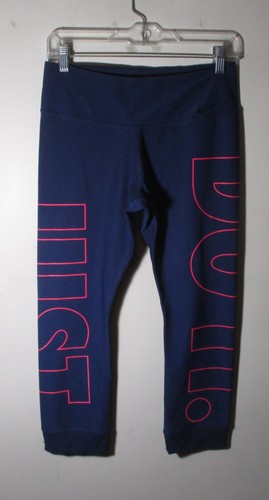 NIKE Pantalone Leggings Blu "Dri Fit" Elasticizzato Cropped Taglia M