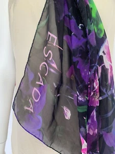 ESCADA Bufanda Rectángulo Gasa Púrpura Rosa Estampado Floral - Imagen 1 de 5