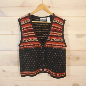 Vintage Erika Classics Women's Large Sweater Vest Button-up V-neck Autumn Colors - Picture 1 of 10