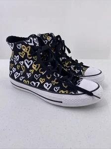 Chuck Taylor Converse High Top schwarz mit gold weißen Herzen Damen 7 ohne Einlegesohlen - Bild 1 von 21