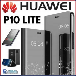 Pour HUAWEI P10 LITE HOUSSE ETUI COQUE NOIR RABAT MIROIR CLEAR VIEW FLIP CASE - Photo 1 sur 10