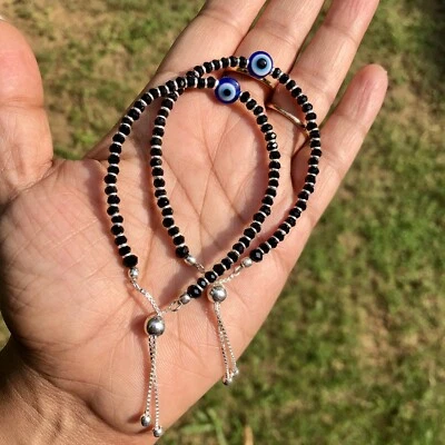 2 Pezzi Bracciale Protezione Malocchio Argento 925 Amuleto Regolabile Nazariya - Immagine 1 di 4