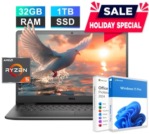 Dell Inspiron Laptop 15.6" Touch Quad-Core Ryzen 5, 32GB RAM & 1TB SSD, WinPro - Picture 1 of 12