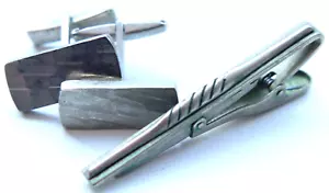 Vintage Silver Tone Ornament Cufflinks With Tie Clip - Picture 1 of 5