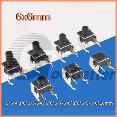 6x6mm Push Click Tactile Switch PCB Button Black Momentary Small Mini Micro - Image 1 of 4