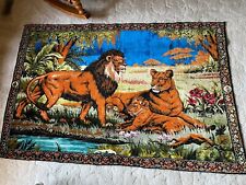vintage large African lion scene rug tapestry