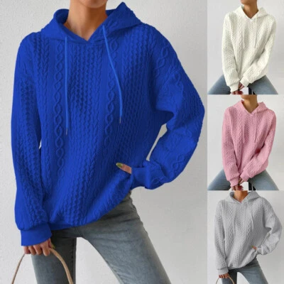 Felpa Con Cappuccio Da Donna Pullover Langarm Taglie Forti ☆ - Immagine 1 di 4