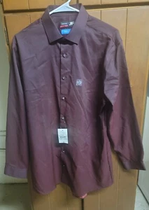 J. Ferrar CoolMax Slim Stretch Burg Text Dot Dress Shirt L, 16-16-1/2, 32-33 NEW - Picture 1 of 4