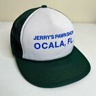 Vintage 1980s Hanes Headwear Jerrys Pawn Shop Ocala FL Green Mesh Snapback Hat