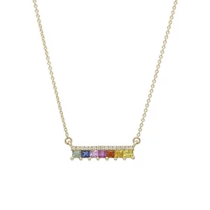 Meira T Diamond Rainbow Sapphire Bar Necklace in 14k Rose Gold - Picture 1 of 5