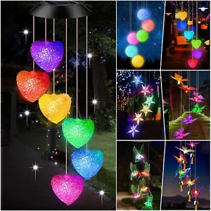 Hanging Colour Changing Solar Powered LED Butterfly Lights Garden Wind Chime UK - Picture 1 of 20