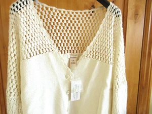 SUNDANCE SOFT SAMPLER CARDIGAN NWT SIZE XL HAND CROCHETED IVORY COLOR SHELL BUTN - Afbeelding 1 van 9