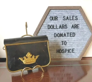 1800s French Napoleonic Brass / Leather / Wood Crown Ammunition Pouch Case  - Picture 1 of 12