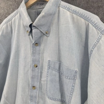 LL Bean Chambray Shirt Mens XLT Light Blue Short Sleeve Button Down Outdoors - Image 1 of 4