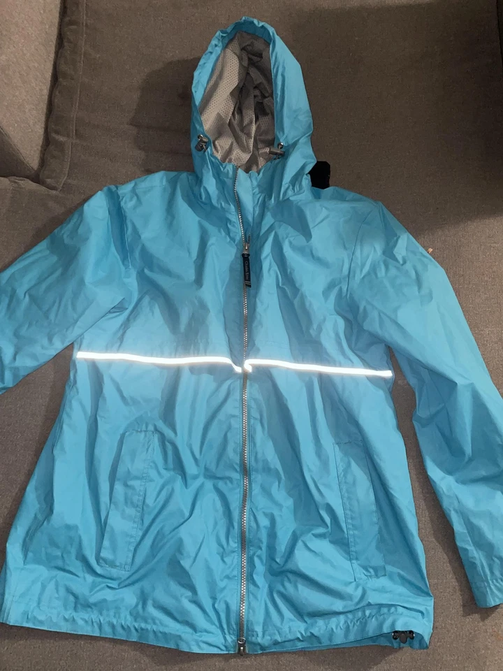 Charles River Apparel Jacket Womens Large Blue Hooded Full Zip Reflective Rain - Image 1 of 4