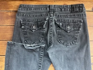 Vtg True Religion Jeans Women 29 Faded Black Denim Bootcut y2k Flap Pocket USA - Picture 1 of 12