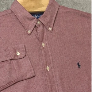 Ralph Lauren Blake Shirt Mens XL Red Herringbone Button Down Long Sleeve Logo - Picture 1 of 6