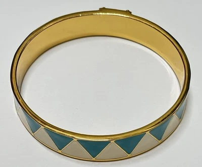 Brazalete Brazalete Trina Turk Blanco Crema Verde Azulado Aguamarina Tono Dorado Esmalte Usado en Excelente Condición Foto 1 de 4