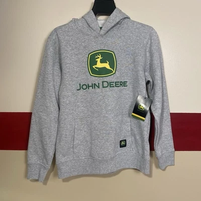  John Deere Boys Size 8  Gray Fleece Logo Hoodie Sweatshirt  New - Image 1 of 4