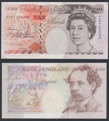 Great Britain 10£ 1993-2000 Elizabeth II & Charles Dickens P386a Kentfield aXF+ - Image 1 of 4